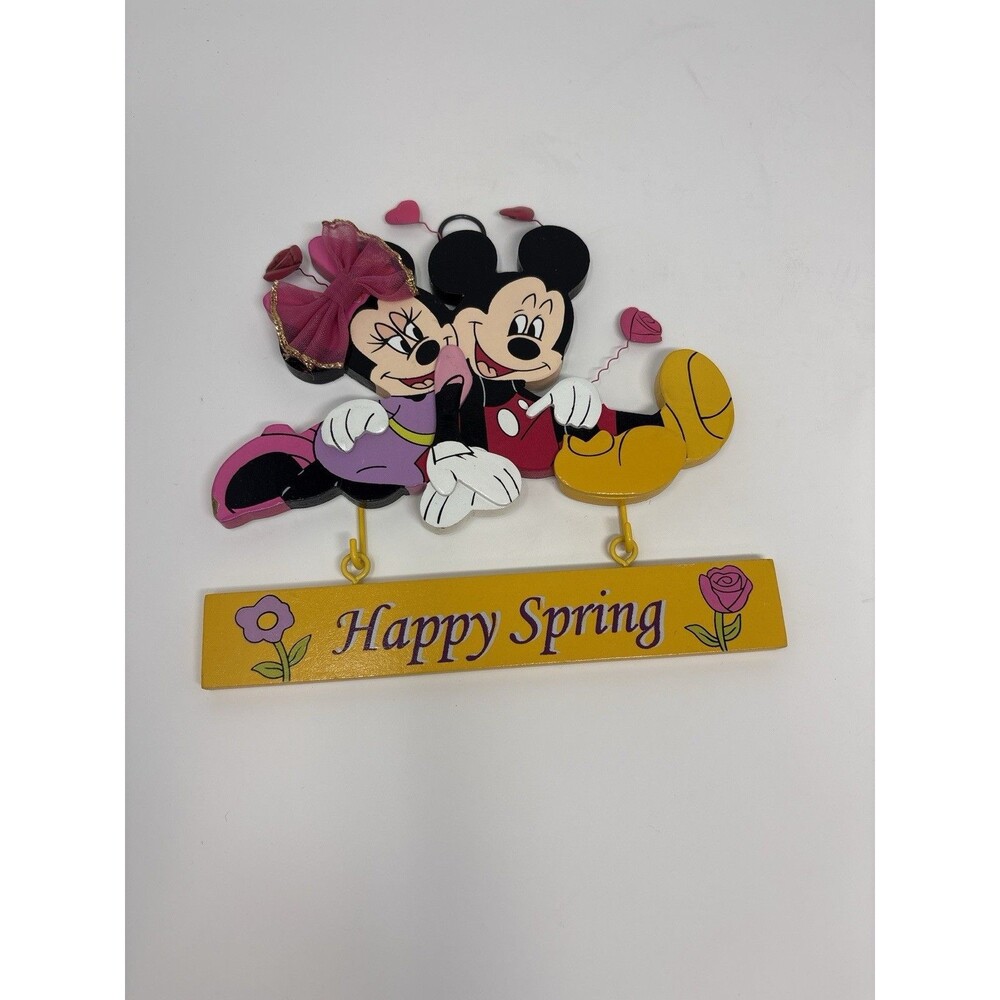 Vintage Disney Mickey & Minnie Mouse Happy Spring Wooden Wall Hanging Decor